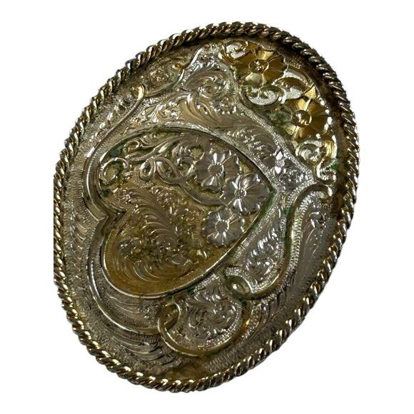 Vintage Montana Silversmiths Floral Heart Flowers Belt Buckle Girls Teen Cowgirl main image 15